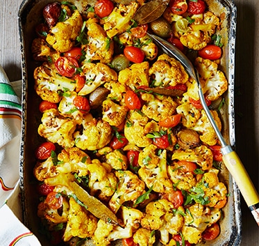 Baked Cauliflower with Cherry Tomatoes and Shallots