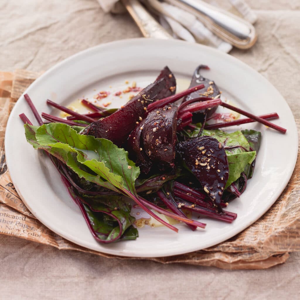 Grilled Beets with Wilted Greens