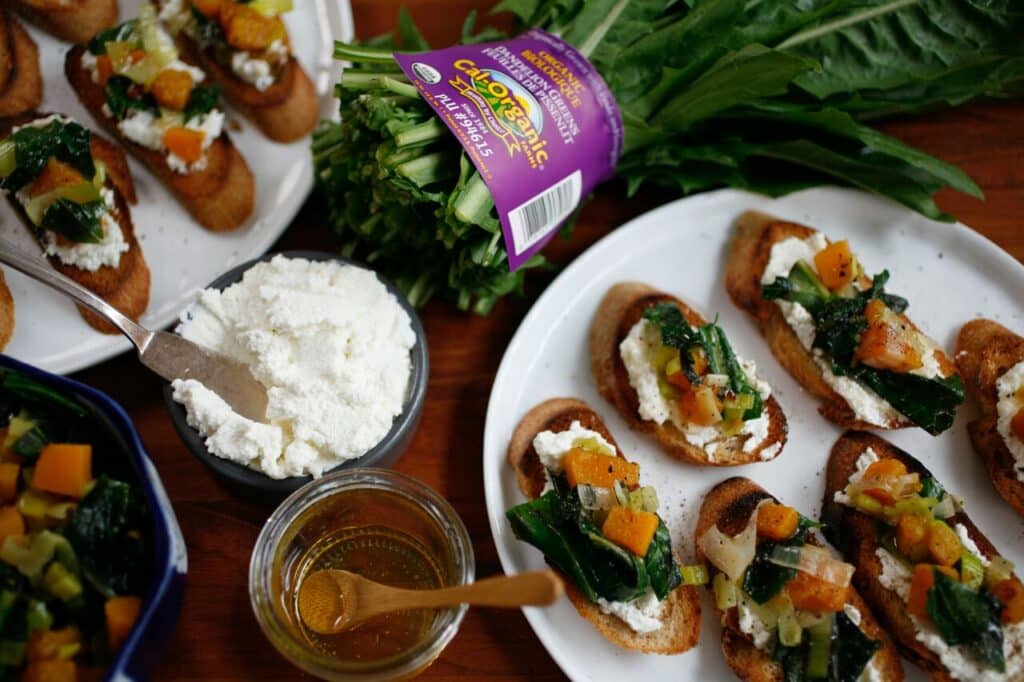 Fall Bruschetta with Dandelion Greens and Butternut Squash