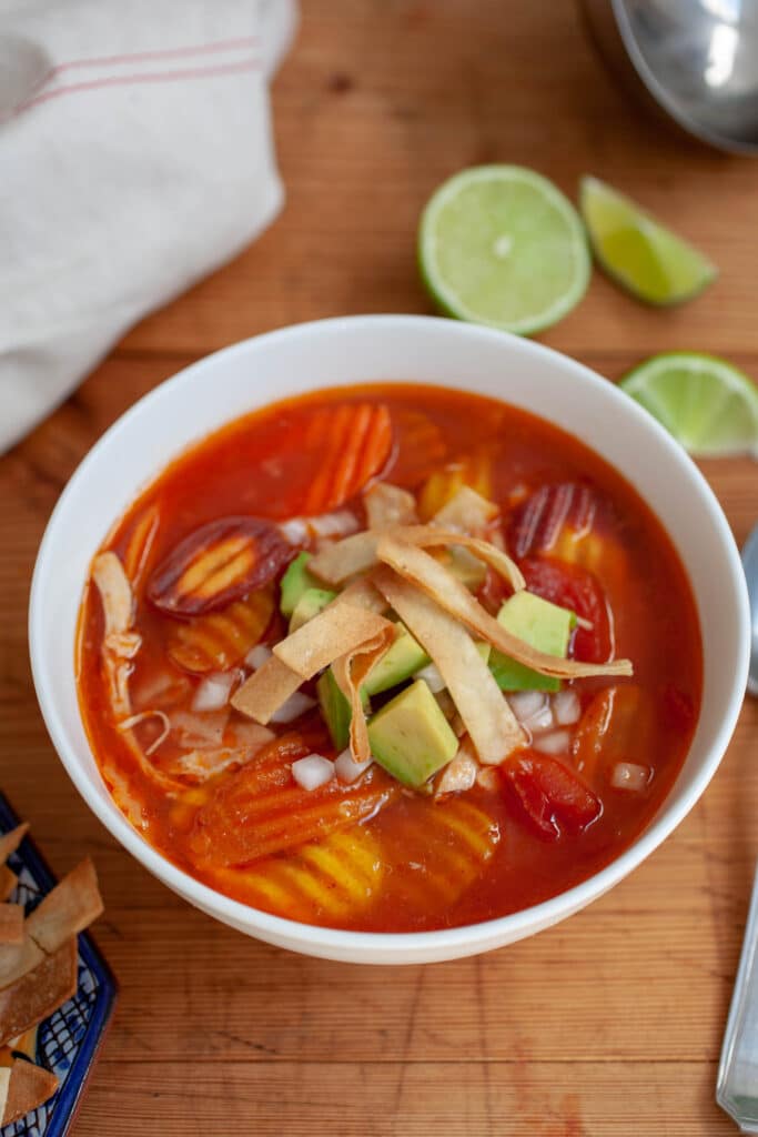 Chicken Tortilla Soup with Rainbow Carrot Chips