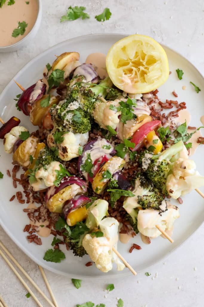 Rainbow Vegetable Kabobs With Creamy Sriracha Sauce