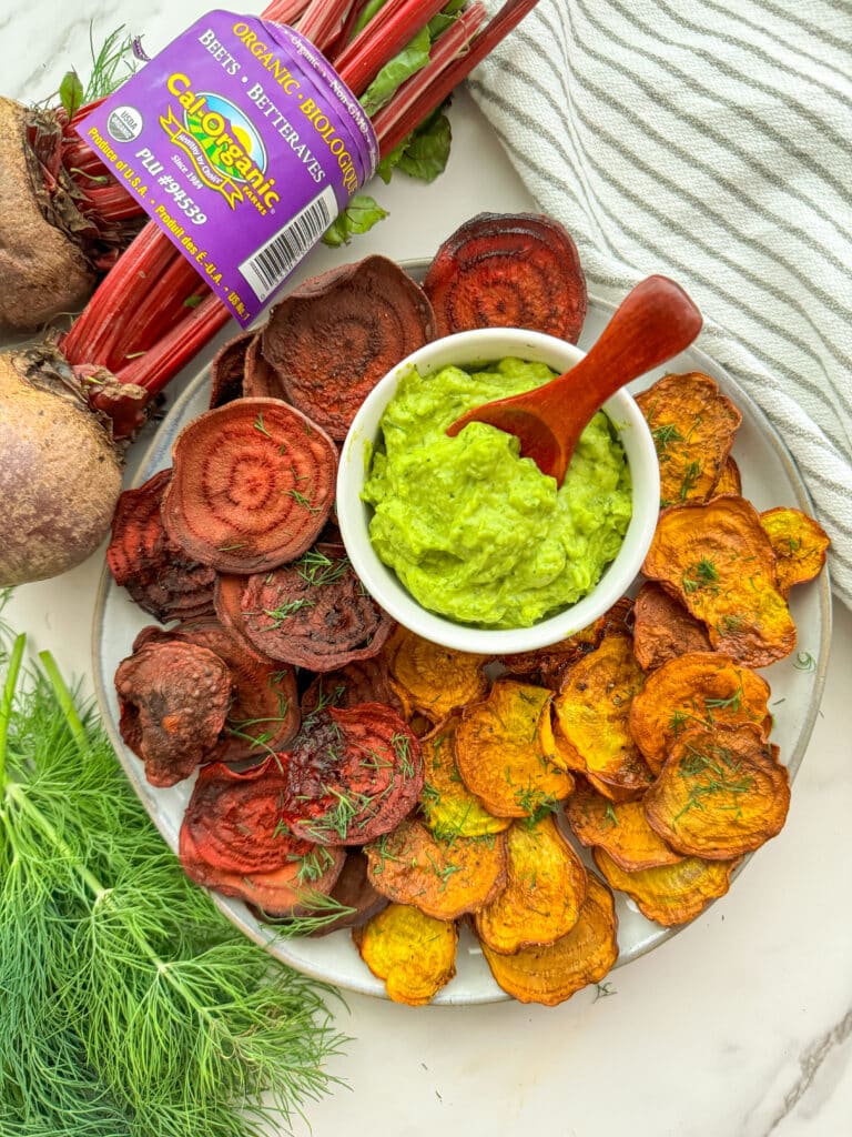 Beet Chips with Cilantro Avocado Lime Dip