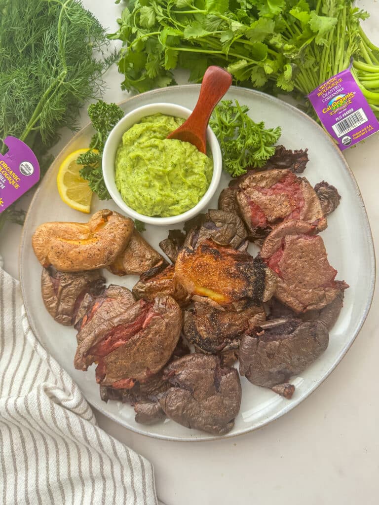 Smashed Fingerling Potatoes with Herb Dip