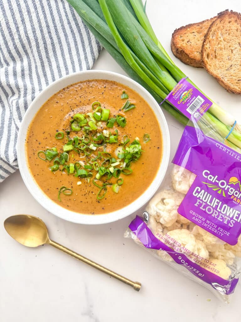Roasted Cauliflower Butternut Miso Soup with Green Onions