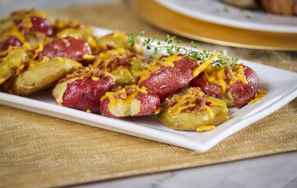 Cheesy Smashed Potatoes with Bacon