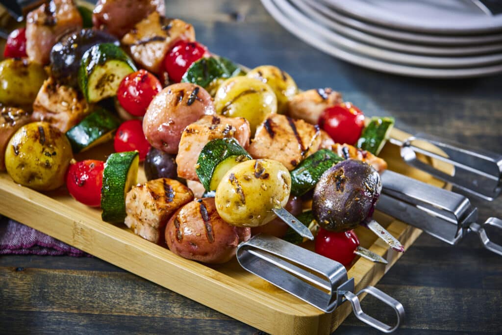 Maple Salmon Potato Kebabs