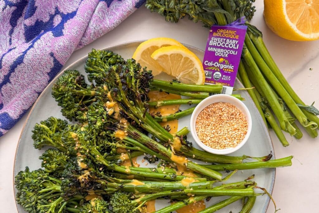 Grilled Sweet Baby Broccoli with Turmeric Tahini Sauce